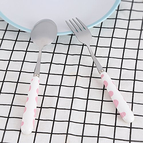 Stainless Steel Flatware Lepel voor kinderen, Keramische steel vork Lepel Keuken Tafelgerei met doos Kinderen Bestek Outdoor Picnic Travel (Roze) 3
