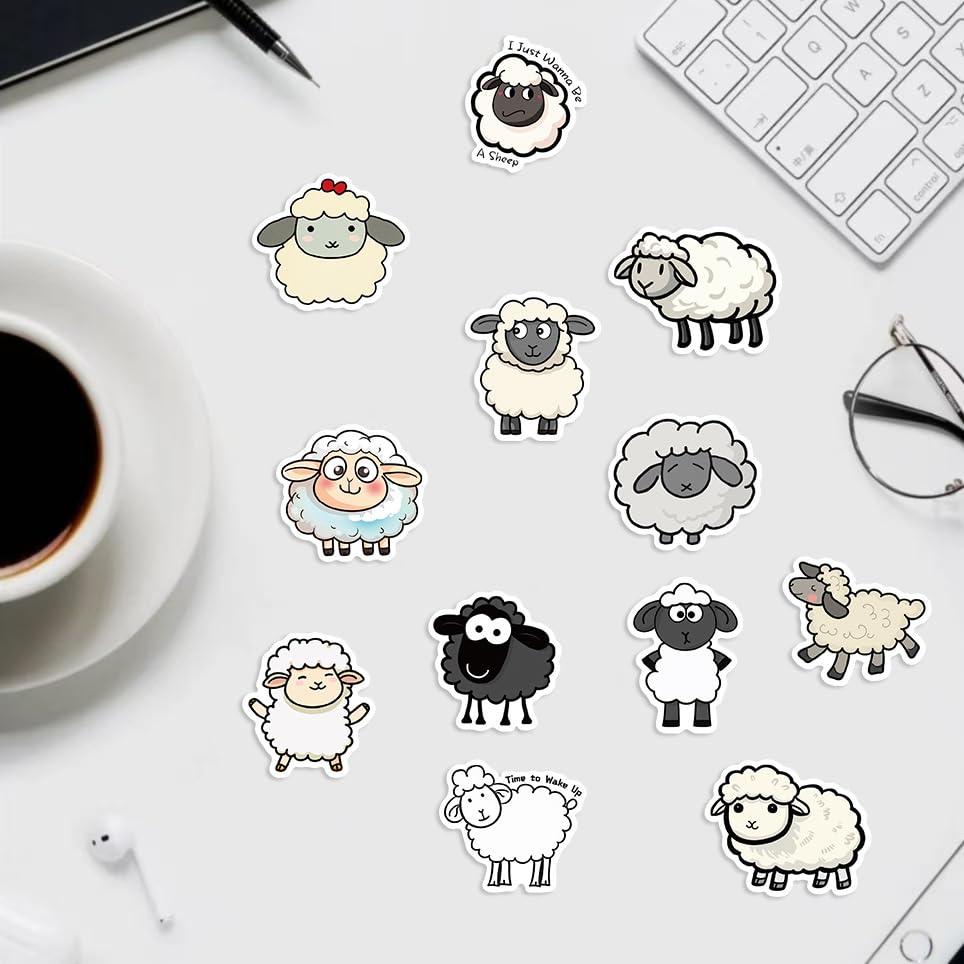 Schapen Sticker Set, 50 stuks Cartoon Animal Sticker Set, Waterdichte Vinyl voor Auto, Motorfiets, Fiets, Skateboard, Snowboard, Bagage, Laptop, Koffer, Helm, Motorfiets