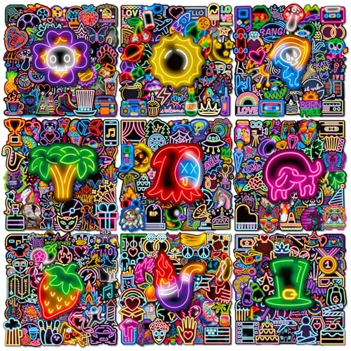 Neon Light Sticker Set Kinderen Tieners 300 stuks Neon Light Waterproof Vinyl Stickers Laptop Skateboard Koffer Helm Auto Fiets mobiele telefoon Motorrijwiel Bike Scrapbook Cadeau dagboek Cups 3