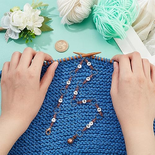 Verpakking van 2 tachometer kettingen, kraal hanger steek markeerder met nummers 1 tot 10 acryl zinklegering steek markering, met karabijnsluiting, voor het bijhouden van de voortgang van 3