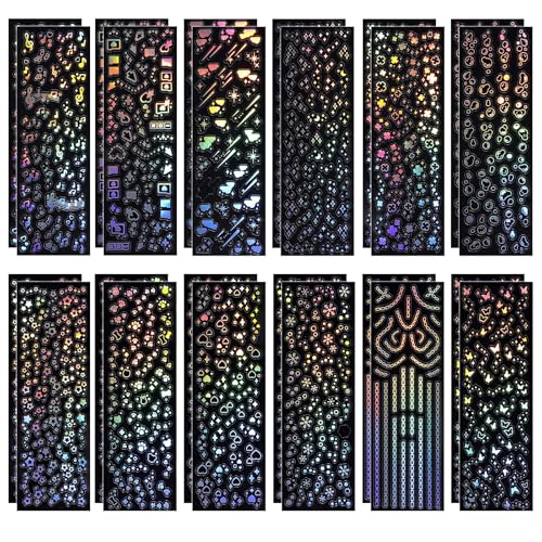 Holografische Deco Stickers voor fotokaarten, 24 vellen, Shiny Koreaanse Fotokaart Stickers, Self-Adhesive Clear Glitter Stickers, Star Moon Butterfly Musical Stickers voor