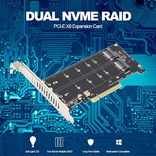 Adapterkaart met 2 X 32Gbps uitbreidingskaarten, Dual M.2 NVMe SSD naar PCIE X8M Zeer belangrijke harde schijf converter Reader uitbreidingskaart, ondersteuning volledige snelheid NVME SSD/M.2 PCIE(ph45)