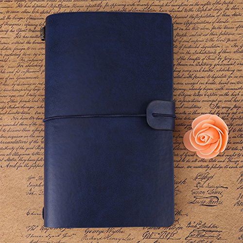 Reisdagboek, PU leer, Classic, 5 kleuren, persoonlijk, dagboek, navulbaar (Donkerblauw) 4
