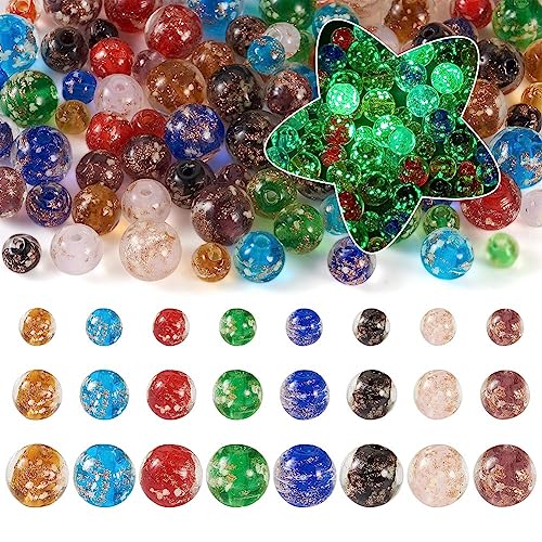 96 st Luminous kristal kralen Glow in The Dark Gold Sand Lampwork kralen 6mm 8mm 10mm Ronde Spacers voor doe-het-zelf sieraden armbanden maken