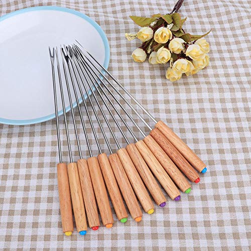 12 stuks roestvrij Stalen Barbecue vorkschaatsen Set met houten handvat, Portable Baguette Sticks Casserole Sticks Kebab Skewers voor Barbecue, Camping Grill 4