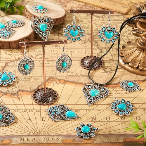 Tibetan Style Turquoise Verbinding Link Charms Retro Filigree Hangers Hangers voor Boheemse oorbellen Nacklet sieraden maken, edelsteen, edelsteen
