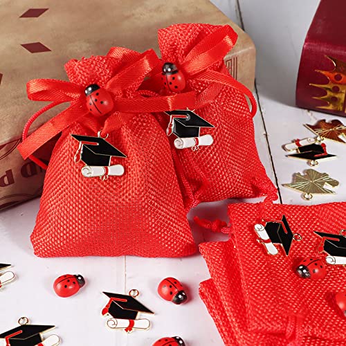 50 stuks Gastengeschenken voor afstuderen, Treats, Afstudeerfeest, Touch, 100 stuks, Ladybug, Red Jute Bags, Candies, Rood, Decoratie, Afstuderen, Gastengeschenken 3