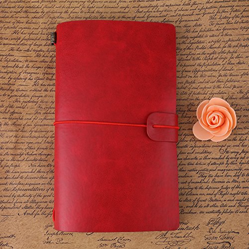 Classic Travel Notebook PU Leren Gepersonaliseerde Journal Hervulbaar Notepad voor mannen Vrouwen 5 Kleuren Optioneel (rood) 3
