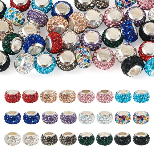 36 stuks strass Europese kralen 12 mm rondelle legering klei spacer kralen 12 kleuren kristal strass groot gat kraal voor doe-het-zelf armband ketting sieraden maken