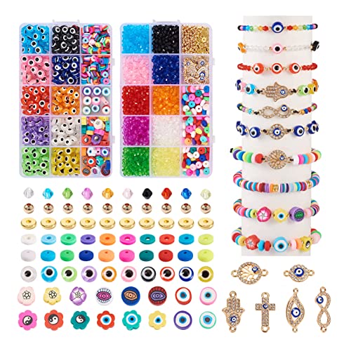 2648 st. Kwaad oog kralen platte ronde bicone bloem kralen Kit Hamsa Hand Cross Infinity Legering Rhinestone Bedels Links voor DIY ketting armbanden ambachten sieraden