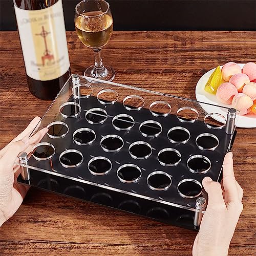 24 Shot Glazen Ladehouder, Bar Acryl Shot Glazen Houders Wijnglas Beker Serveer Tray Cups Organisator Shot Glazen Display Bar Accessoires voor Party, Bar, Club, Gat: 3.8cm 3