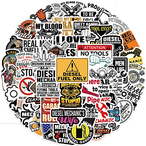 50 stuks Diesel Mechanische Stickers voor tieners Volwassenen Waterdichte Vinyl Stickers voor Auto, Motorfiets, Fiets, Skateboard, Snowboard, Bagage, Laptop, Koffer, Helm, Motorfiets, Computer