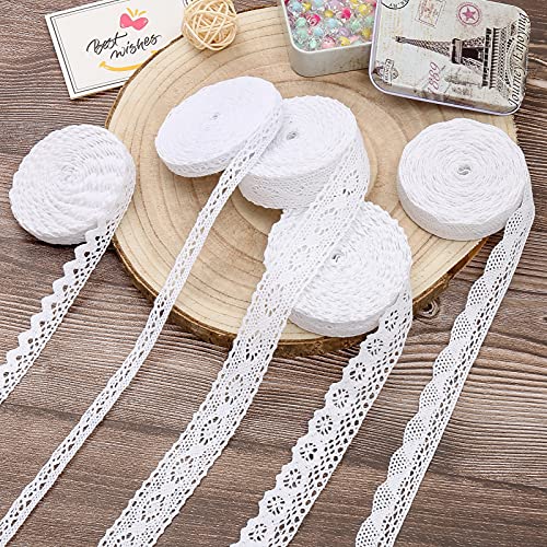 Lace Band 30 Meters White Lace Band Cotton Vintage siergras haak Lace decoratief Band Lace Stof voor het naaien van ambachten bruiloft decoratie (White-5 Roll) 3