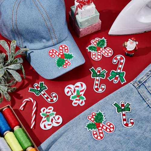 18 Stks 3 Stijlen Kerst Borduren Draad Ijzer Op Naaien Patches, Snoep Riet Geborduurde Applique voor Kleding Jurk Jassen Caps DIY Reparatie Patches Naaien Craft Decoratie 4