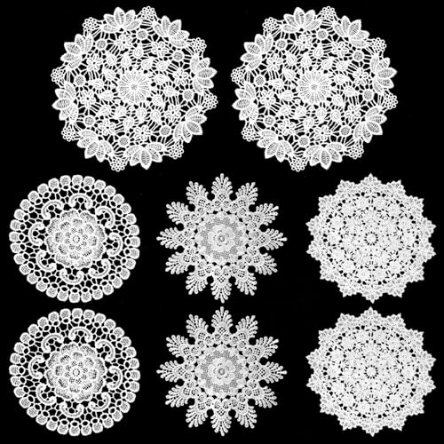 8 Stuks 6 Inch Kant Doilies, Ronde haak Placemat Handgemaakte Cotton Coasters Vintage White Table Doilies Decoraties voor keuken eetkamer partij bruiloft jurken decoratie