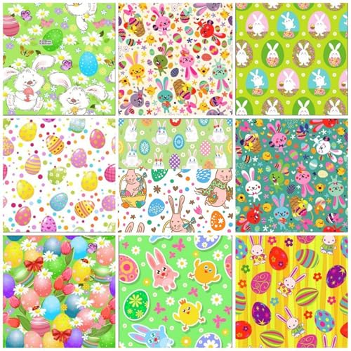 Paasnaaistof, 10st 50 x 50cm Schattig cartoonpatroon, waterdichte anti-fading soft touch DIY Quiltdoek, ambachtelijke stof voor Quiltwerk, Patchwork en Home Party Decor voor Pasen Cadeau
