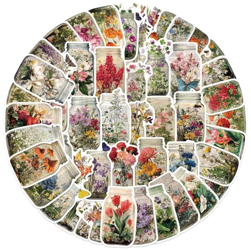 Vintage bloemenflesstickers voor jongeren en volwassenen, 50 stuks, vintage bloem, vinyl stickerset, auto, motorfiets, fiets, skateboard, snowboard, bagage, laptop, koffer, helm, motorfiets, computer