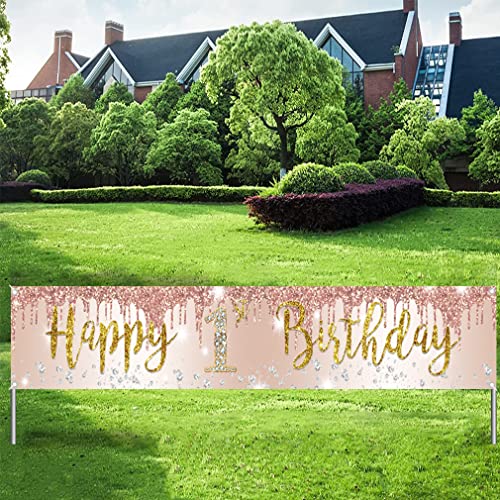 1e verjaardag decoratie voor meisje, zoet 1e verjaardag banner roze goud, stof teken 1e verjaardag poster, eerste verjaardag tuin banner voor meisjes verjaardag feest welkom teken tuin decoratie