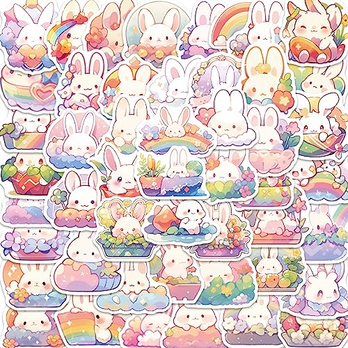Pak van 50 Rabbit Stickers voor tieners en volwassenen, leuke konijntjes, waterdichte Vinyl Stickers voor auto, motorfiets, fiets, skateboard, snowboard, bagage, laptop, koffer, helm 3