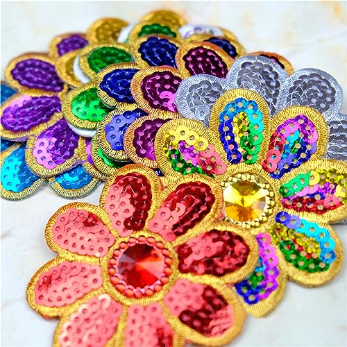 Verpakking van 10 7,5 cm Flower Patches Iron On Glitter Sequins Geborduurde Patches voor Naaien op Patch Stickers Reparatie Decoratie DIY Accessoires voor Jurken Jeans