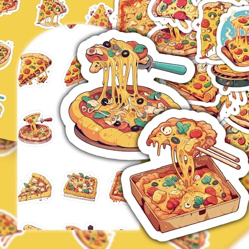 Pizza Stickers voor tieners en volwassenen, 50 stuks, Vinyl Sticker Set, Auto, Motorfiets, Fiets, Skateboard, Snowboard, Bagage, Laptop, Koffer, Helm, Motorfiets, Computer