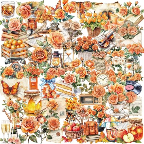 Oranje bloemen Stickers voor tieners Volwassenen 50 stuks Oranje bloemen PET Vinyl Sticker Set Auto Motorfiets Fiets Skateboard Snowboard Bagage Laptop Koffer Helm Motorfiets Motorstickers 4