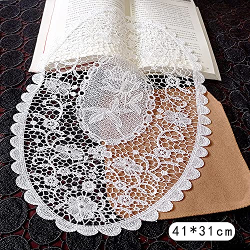 Set van 2 Kant tafellakens Kantonderzetters Ronde Bloem Vorm Mat Placemat Tafel Set Volledige haak voor Eetkamer Keuken Banket bruiloft decoratie wit 41 x 31 cm