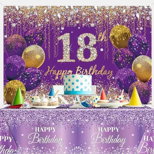 18e verjaardag decoratie voor meisjes, paarse glitter vlekken stof teken poster verjaardag feest decoratie, 18e verjaardag achtergrond Banner meisjes, 18e verjaardag feest decoratie 4