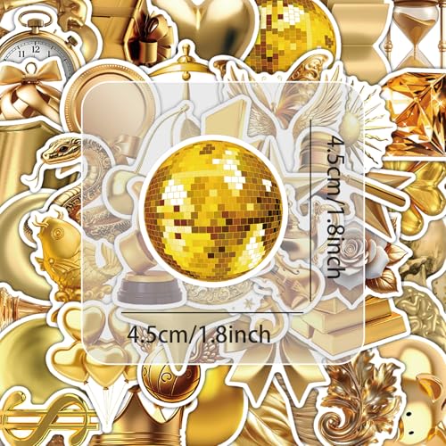 Gold Stickers voor tieners en volwassenen, 50 stuks, Gold Vinyl Sticker Set, Auto, Motorfiets, Fiets, Skateboard, Snowboard, Bagage, Laptop, Koffer, Helm, Motorfiets, Computer