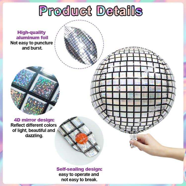 Disco Ballon, 6Pcs Zilver 22 Inch Giant Mirror Metallic 4D Disco Ballonnen Ronde Disco Aluminium Foil Ballonnen Disco Party Decoraties 70s Dansfeest bruiloft leveringen 4