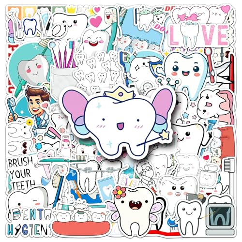 Tandentanden Stickers Set van 50 tanden voor auto, motorfiets, fiets, skateboard, snowboard, bagage, laptop, koffer, helm, motorfiets, computer