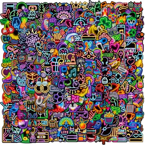 Neon Light Sticker Set Kinderen Tieners 300 stuks Neon Light Waterproof Vinyl Stickers Laptop Skateboard Koffer Helm Auto Fiets mobiele telefoon Motorrijwiel Bike Scrapbook Cadeau dagboek Cups