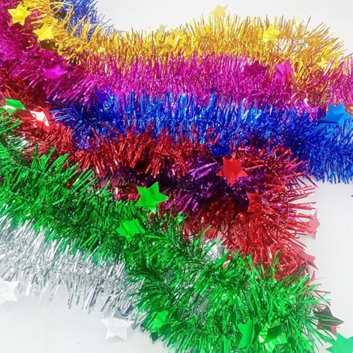 Shiny Foil Kerst Garland, 20 m Star Lametta Garland, Kerstversiering, Hangende Decoratie voor bruiloft, Kerstmis, Nieuwjaarsavond, Verjaardag, Feest, Carnaval, Decoratie, Paars 5
