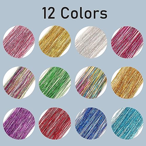 Verpakking van 12 kleurrijke haarextensies, 39 inch, glanzende haarextensies, feeënhaar, 12 kleuren, Lametta haarextensie, 1200 strengen, hittebestendig voor vrouwen, meisjes, partij, Cosplay 3