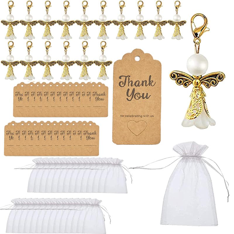 Gast Cadeaus Doop Bruiloft Guardian Angel Keychain Lucky Charm Horseshoe Cadeaus Communie Party Souvenir (A-Gold)