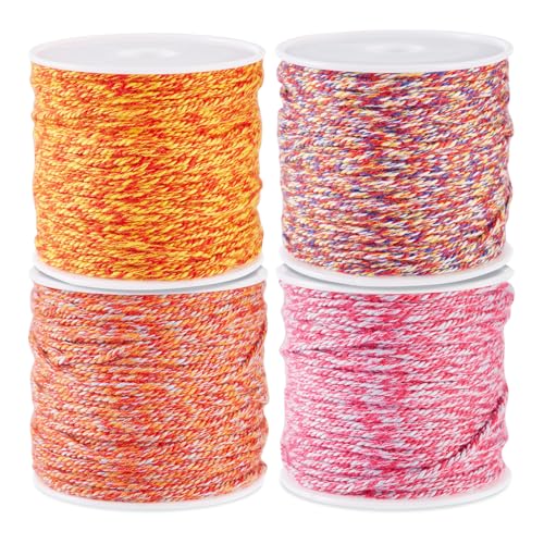 4 Rolls gevlochten katoenen koord oranje rode Macrame Wire 1.2mm Gedraaide kralen String voor ketting Chinese knopen Lanyard Tassel Wind Chime armband Crafting sieraden
