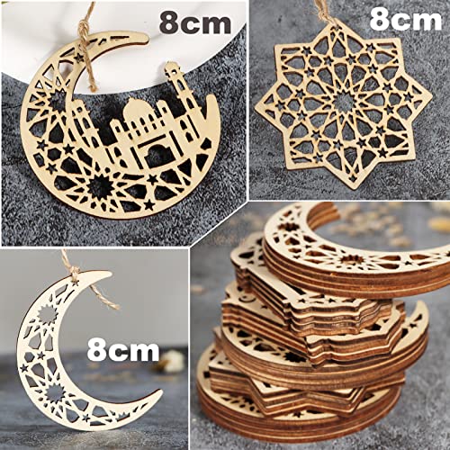 24st Eid Ramadan Houten Decoratie Maan Star Wind Licht Kasteel Vorm Ornament Eid Hangende Decoraties voor Home Mubarak Party Supply