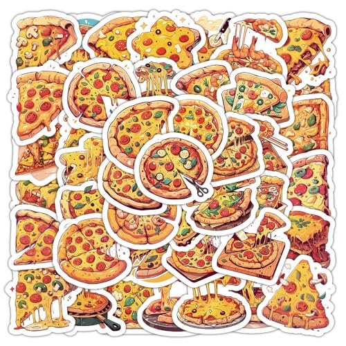 Pizza Stickers voor tieners en volwassenen, 50 stuks, Vinyl Sticker Set, Auto, Motorfiets, Fiets, Skateboard, Snowboard, Bagage, Laptop, Koffer, Helm, Motorfiets, Computer