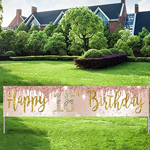 18e verjaardag decoratie voor meisje, schattig 18e verjaardag banner roos goud, stof teken 18e verjaardag poster, 18e verjaardag tuin banner voor meisjes verjaardag feest welkom teken tuin decoratie 3