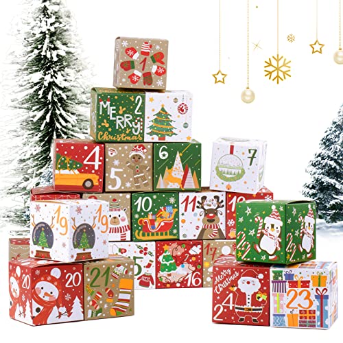 Advent kalender voor het vullen, 24 stuks, 7 x 7 x 7 cm, geschenkdoos, kerstkalender voor ambachten, papieren doos, geschenkdozen voor Kerstmis, geschenken voor kinderen, enz.