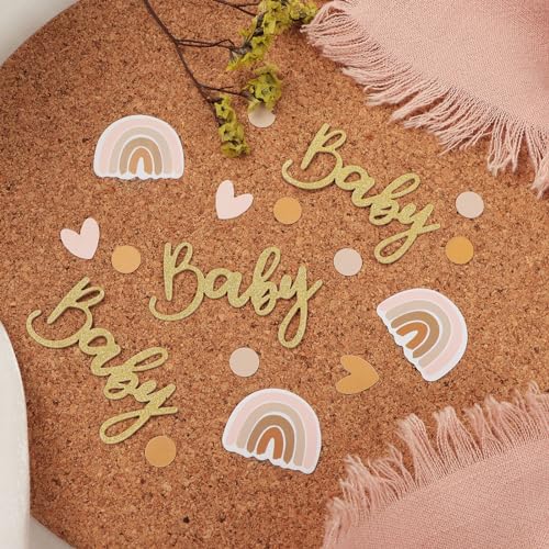 Baby douche decoratie - 60 stuks confetti met 4 patronen, baby en boho regenboog scatter decoratie, tafel decoratie voor baby douche, geslacht onthullen partij etc 3