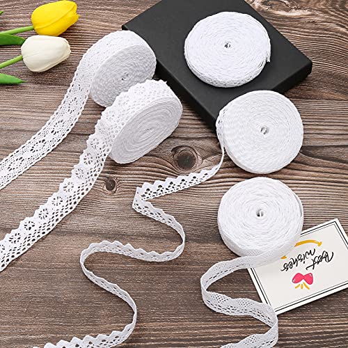 Lace Band 30 Meters White Lace Band Cotton Vintage siergras haak Lace decoratief Band Lace Stof voor het naaien van ambachten bruiloft decoratie (White-5 Roll)
