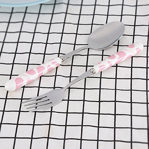 Stainless Steel Flatware Lepel voor kinderen, Keramische steel vork Lepel Keuken Tafelgerei met doos Kinderen Bestek Outdoor Picnic Travel (Roze) 4