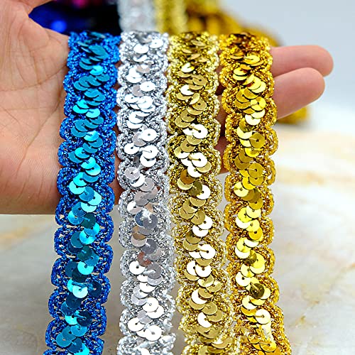 13 m 23 mm Glitter Sequins Lace Ribbon Sequin Band Gevlochten Decoratieve Band Decoratieve Band Manchetten Sequin Ribbons Trim Band voor DIY Naaikostuums Ambacht Decoraties Zilver 5