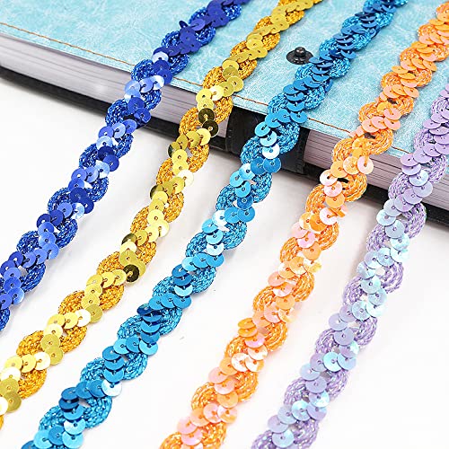 15mm Glitter Sequins Lace Ribbon Sequins Ribbon Lace Edge Gevlochten Decoratieve Lint Decoratieve Band Edges Sequins Lints Trim Band voor DIY Naaikostuums Handwerk Decoratie, 5m, 17 Gold
