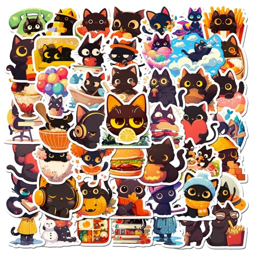 Black Cat Sticker Set kinderen tieners 50 stuks zwart kat waterdicht Vinyl Stickers Laptop Skateboard Koffer Helm Auto Fiets mobiele telefoon Motorrijwiel Bike Scrapbook Cadeau dagboek Cups