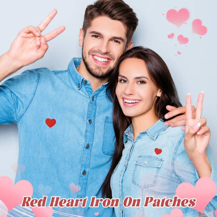 Strijkijzer op patches voor kleding, 20 stuks Cute Mini Red Heart Patch Iron On geborduurd Naai Patches voor kleding hoed sokken Jeans met naald en draad set
