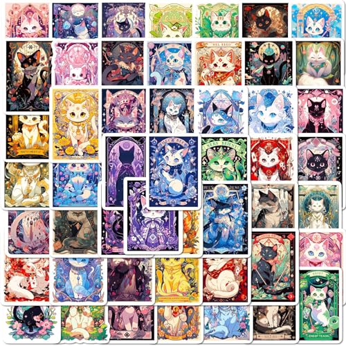 Kat Tarot Stickers Set kinderen tiener 50 stuks Kat Tarot waterdicht Vinyl Decals Laptop Skateboard Kofferhelm Autofiets mobiele telefoon Motorrijwiel Scrapbook Dagboekbekers 5