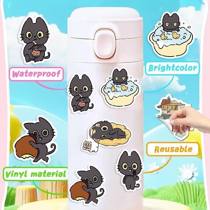 Zwarte Kat Stickers voor tieners Volwassenen 50 stuks Waterdichte Vinyl Sticker Set Auto Motorfiets Fiets Skateboard Snowboard Bagage Laptop Koffer Helm Motorfiets Computer 4