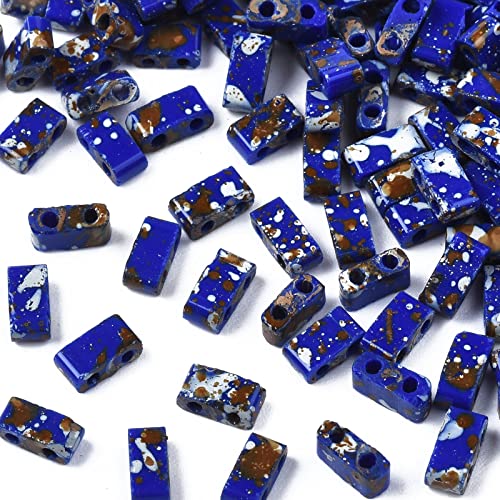 200st 2-Hole Seed Kralen 4,5~5,5x2~2,5mm Rechthoekige glazen tegel kralen platte ondersteuning Kralen Kubus Spacer Kralen voor multi-streng armbanden sieraden maken DIY (blauw)